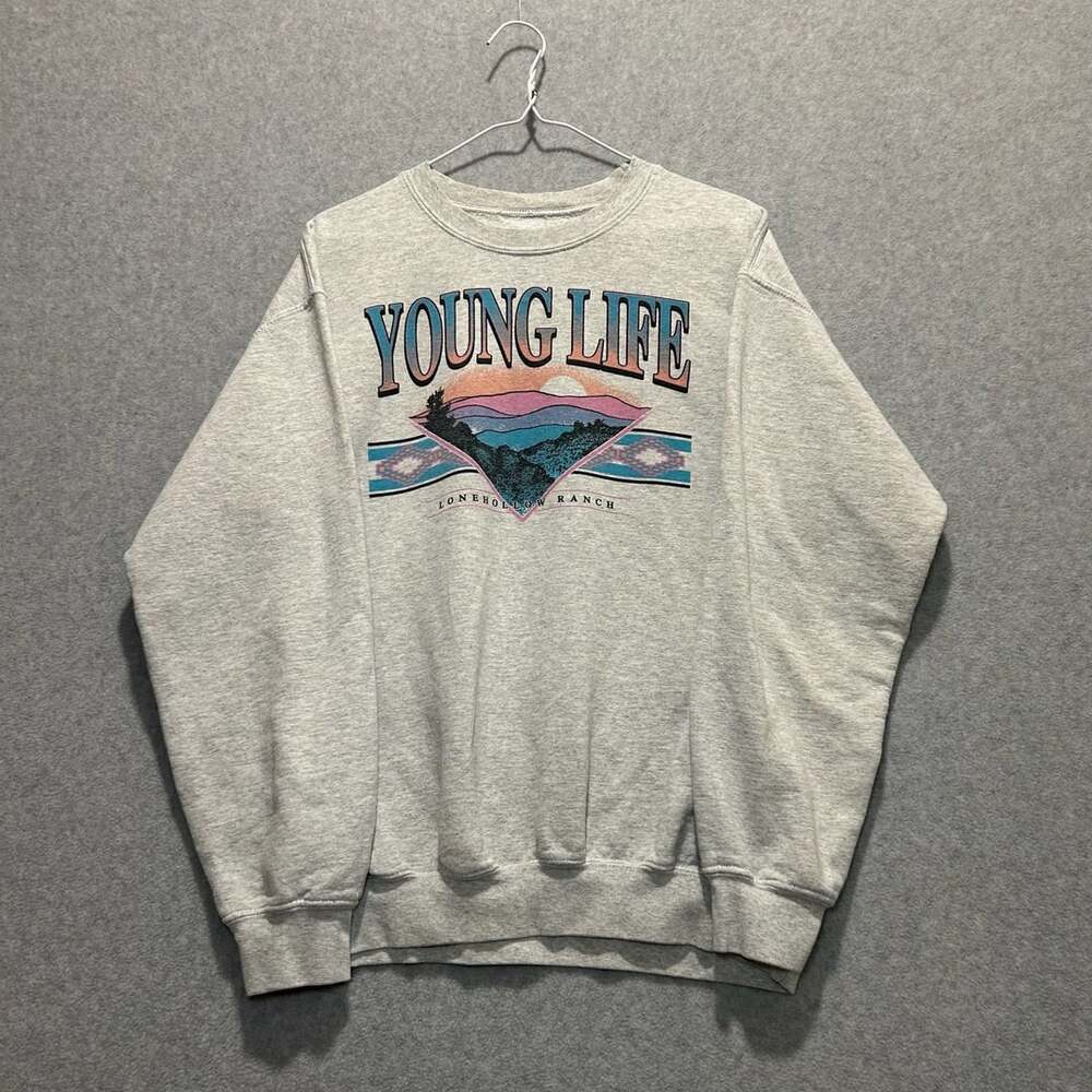 Vintage Gray Young Life Lonehollow Ranch Crewneck Sweatshirt, Size M